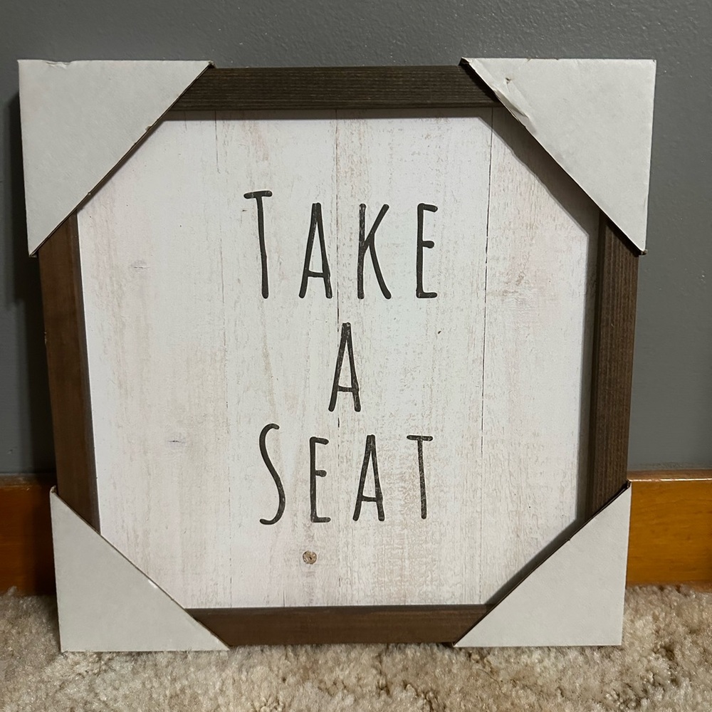 Wooden Wall Art with 'Take a Seat' Text
